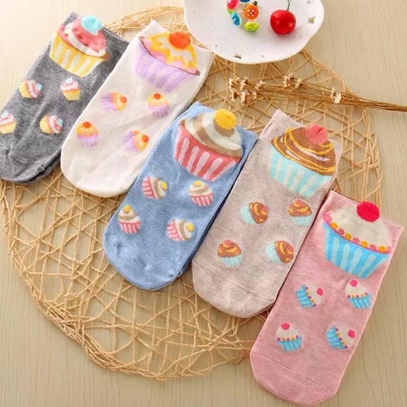 Cupcake socks 5 PCS SET CUTE cotton ankle womens cartoon cute fun - Picture 2 of 4